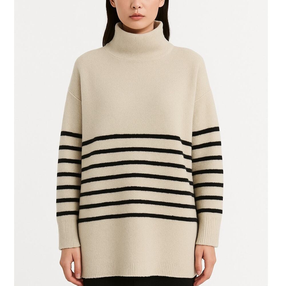 Dissh Brooklyn Stone Black Stripe Jumper Turtleneck Sweater